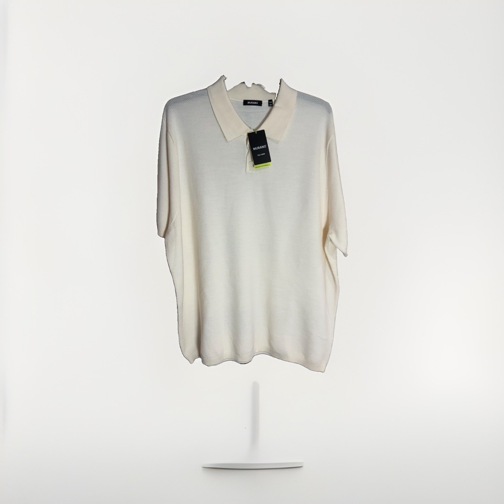 Murano Modern Performance Men's 4XT Ivory Textured Knit Polo Shirt Tall NEW F193
